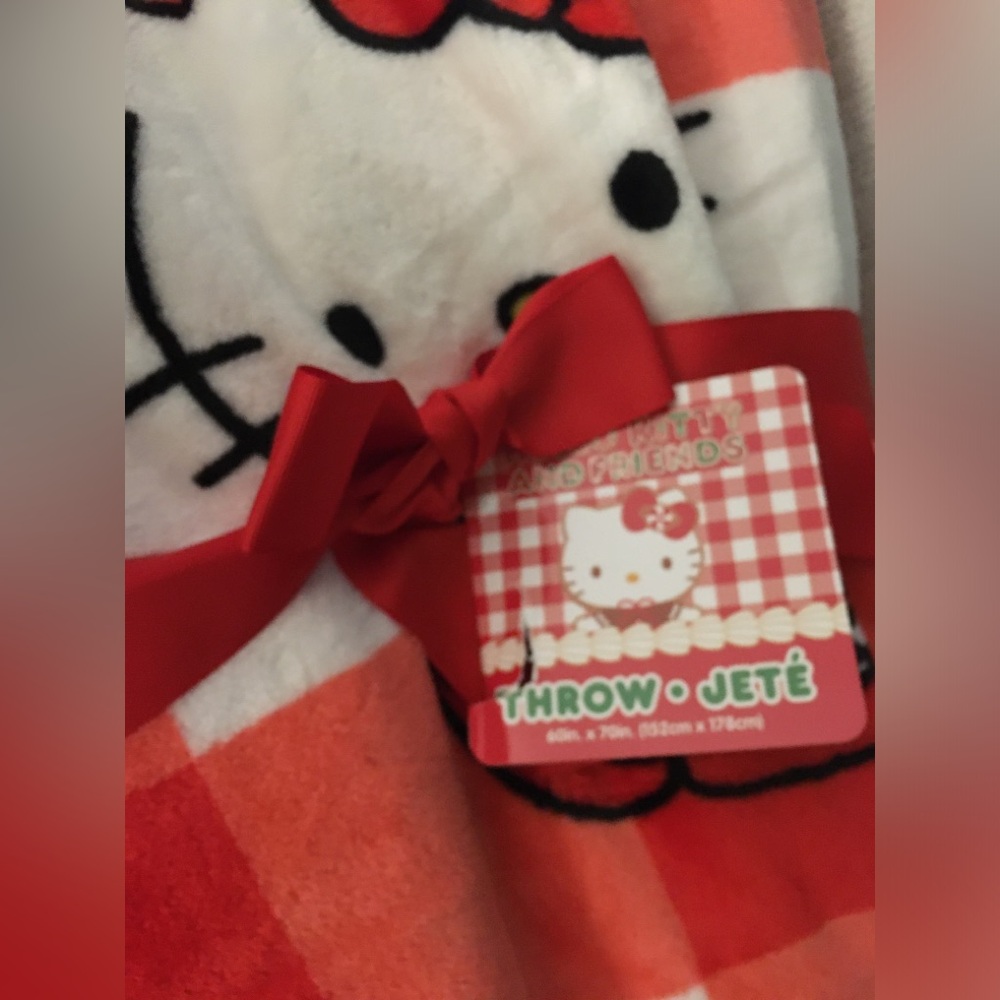 Hello Kitty Christmas Red Plaid Throw Blanket